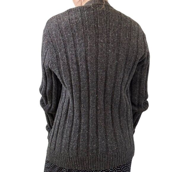 Vintage 1970s Kreeger Unisex Gray Donegal Wool Dark Academia Chunky Cardigan L - Picture 5 of 11